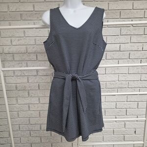 GAP Navy White Striped Romper Women’s 8 Tall Belted Sleeveless